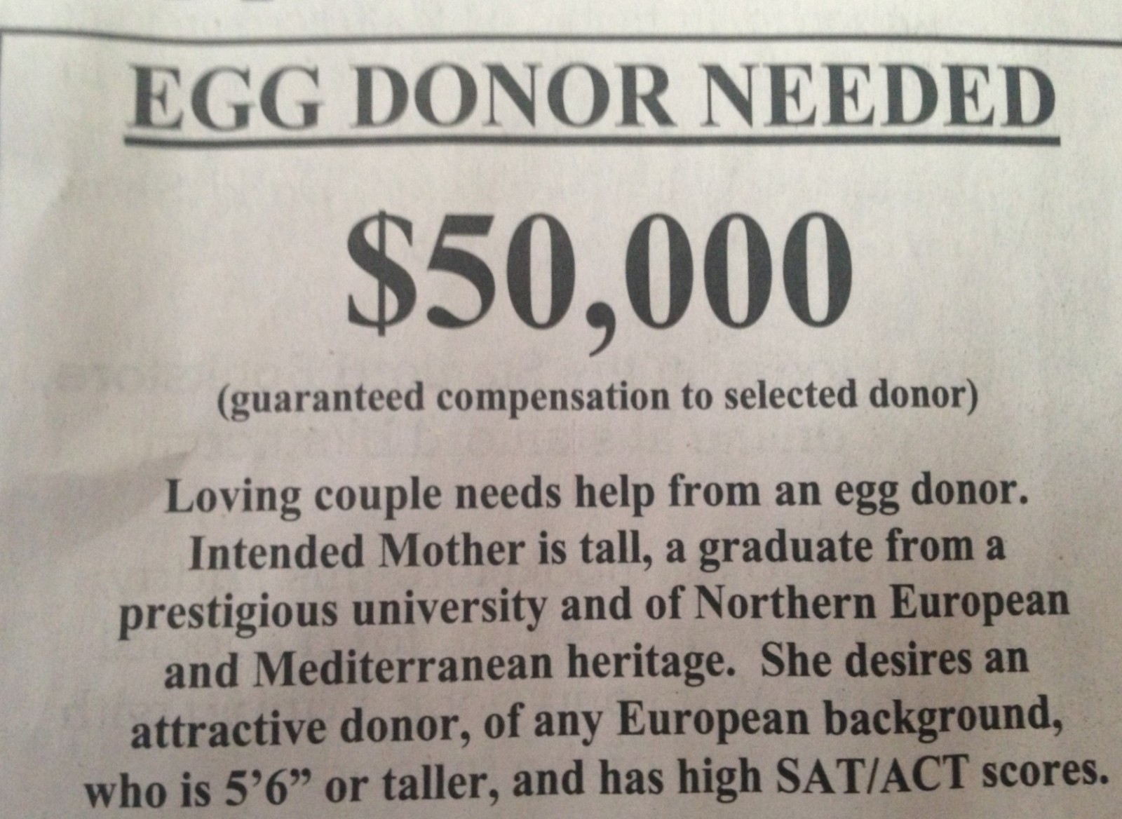 stanford egg donation ad